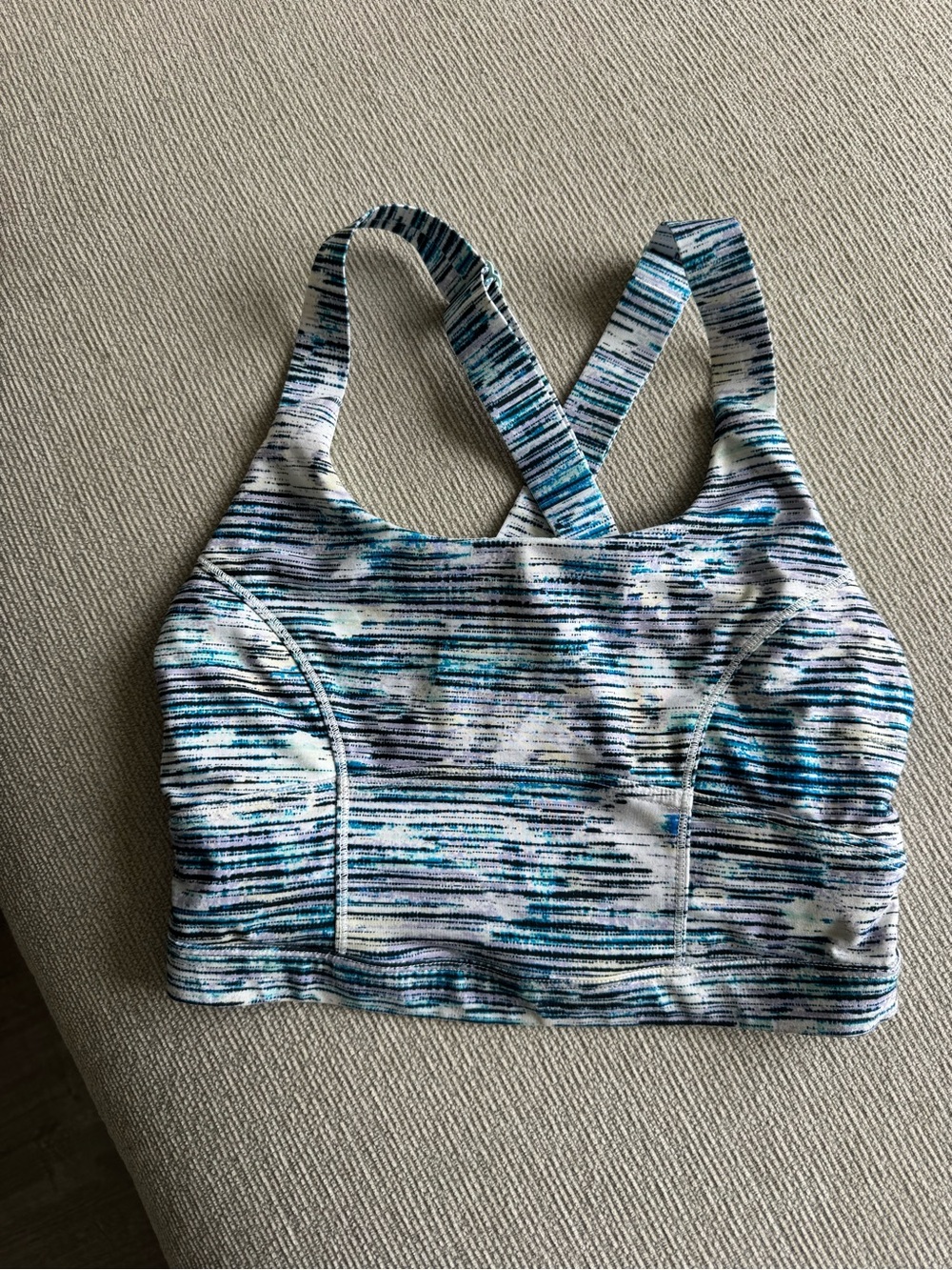 Lulu Lemon High Impact Striped Blue & White Strappy Sports Bra